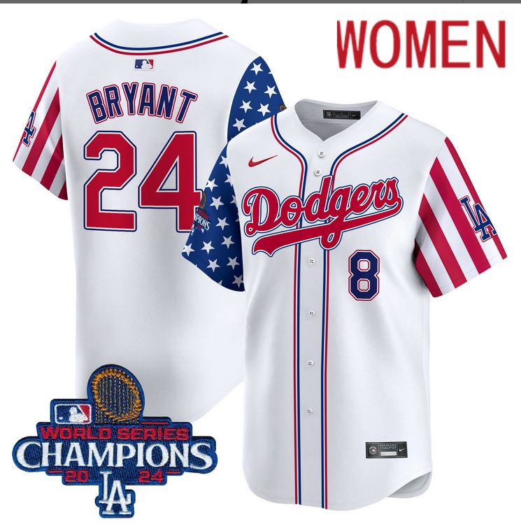 Women MLB Los Angeles Dodgers 24 Bryant American Style white 2024 World Series Champions Limited Jersey